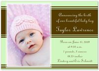Chocolate and Mint Stripes Birth Announcements - Set of 20