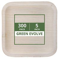 Green Evolve 810017651740 Palm Leaf Set (300 Pack) | 5" Appetizer or Dessert Plates | Heavy Duty Ecofriendly Disposable Dinnerware |, 5" Square, Light Brown