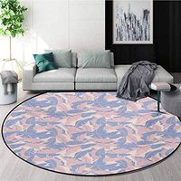 RUGSMAT Tropical Non-Slip Area Rug Pad Round,Date Palm Leaves Soft Pastel Tones Exotic Paradise Plants Illustration Protect Floors While Securing Rug Making Vacuuming,Round-71 Inch