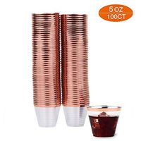 Clear Plastic Cups 100 Pack 9 oz Small Disposable Cups Hard Plastic Party Cups With Rose Gold Rim Party Essentials Wedding Ideal for Wine, Cocktails & Punch