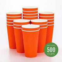 Disposable Paper Hot Cups - 500ct - Hot Beverage Cups, Paper Tea Cup - 16 oz - Tangerine Orange - Ripple Wall, No Need For Sleeves - Insulated - Wholesale - Takeout Coffee Cup - Restaurantware