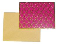 Gold Foil Blank Cards ~ Midnight Jewel (Design on Fuschia; 6 Cards with Brown Envelopes; 5.5" x 4.25")
