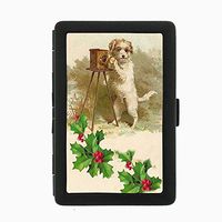 Perfection In Style Black Color Metal Cigarette Case Vintage Christmas Design 022