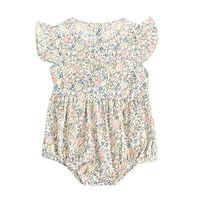 Baby Short-Sleeved Floral Flying Sleeves Jumpsuit,Baby Girls Buttons Ruffles Backless Pink Romper Bodysuit Jumpsuit