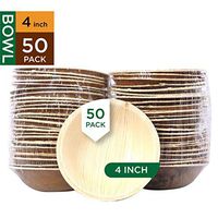 Raj Disposable Palm Leaf Bowls Strong and Reusable Party Bowls - Decorative Compostable Tableware for Lunch, Dinner, Birthday, Camping, Outdoor, BBQ, Picnic, Parties (50 Count, 4" Bowls)