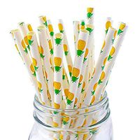 FUTUREPLUSX Biodegradable Pineapple Paper Straws, 100PCS Cute Colorful Straws Cocktail Drinking Paper Straw for Hawaiian Luau Party Summer Swimming Pool Birthday Party