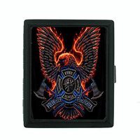 Firefighter D5 Small Black Metal Cigarette Case Heroes Fireman Rescure Fire Dept