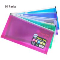 FJCA 10Packs #10 Zipper Plastic Envelopes 5 x 10 Assorted Colors Envelopes Folder for Money Receipts Coupons Bills
