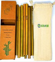 U.S.A. owned ECO/EGO premium handcrafted organic 8" bamboo straws. Set of 12 biodegradable and reusable straws w/brush and travel pouch.