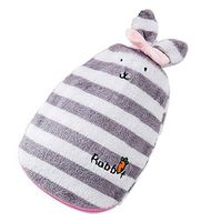 Small Plush Creative Rubber Hot Water Bottle, Gray White Stripes Cartoon Rabbit