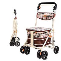 EGCLJ Elderly Foldable Rollator Walker with Seat Shopping Basket, Lightweight 4 Wheeled Adjustable Height Shopping Trolley Walking Aid Walker