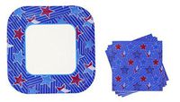 Greenbrier Square Patriotic Colors Plates and Napkins 28 Piece Set ~ Serves 14 (Red, White and Blue Stars)