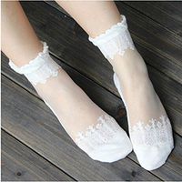 HuntGold 1 Pair Women Girl Elegance Ultrathin Stockings Transparent Crystal Lace Short Socks(white)