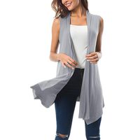 Amlaiworld Women Plus Size Tops Sleeveless Draped Open Front Cardigan Vest Asymmetric Hem Summer Tunic Shirt Gray