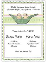 3D 2 Peas In A Pod Girls Twins Birth Announcements - Set of 20
