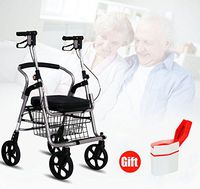 XIHAA Lightweight Folding Walker, Folding Four Rounds Trolley With Handbrake For Disabled/Elderly People For Elderly Shopping With Basket(Gray)