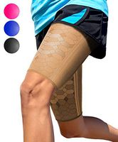 Sparthos Thigh Compression Sleeves (Pair) – Upper Leg Sleeves for Men and Women Support for Improved Blood Circulation Quad and Hamstring Recovery Sports Running Tennis Workout Basketball (Beige-M)
