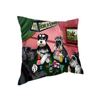Home of 4 Schnauzers Dogs Playing Poker Pillow (18x18)