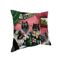 Home of 4 Keeshond Dogs Playing Poker Pillow (18x18)