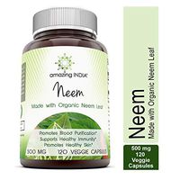 Amazing India Neem(Made with Organic Neem Leaf)500 mg 120 Veggie Capsules (Non-GMO,Gluten Free) Raw, Vegetarian-Plant-Based Nutrition–Promotes Blood Purification,Healthy Immunity&Healthy Skin
