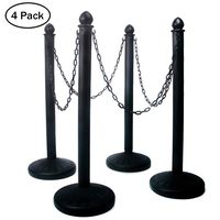 SHAREWIN Crowd Control Stands Black Plastic Stanchion Posts Set Barrier with 3PCS 40" Link Chain and C-Hooks, Pack of 4