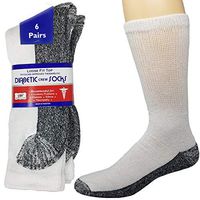 Debra Weitzner Diabetic Socks Mens Womens Non-Binding Cushion Socks Reinforced Heel Cotton 6 Pack Crew White/Black Sole 9-11