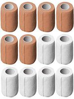 AxeSickle 3 Inch X 5 Yards Self Adherent Wrap 12 Pack Self Adhesive Tape Cohesive Bandage Tape Strong Elastic Sports Tape for Wrist Stretch Athletic Tape for Ankle Sprain and Swelling, Brown, White.