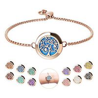 Aromatherapy Essential Oil Diffuser Bracelet - ttstar Rose Gold Stainless Steel Adjustable Women Jewelry Diffuser Bracelet with 24 Refill Pads Gift Se