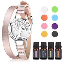 Faurora Essential Oil Bracelet Gift Set, Tree of Life Aromatherapy Diffuser Chain with 4 x 10 ML Aroma Essential Oils (Lavender, Lemongrass, Peppermint and Sweet Orange), Nice Gifts (Rose Gold)