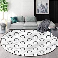 RUGSMAT Horseshoe Washable Creative Modern Round Rug,Monochrome Riding Theme Non Slip Rug Diameter-47