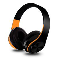 Misszhang-US HiFi Stereo Bluetooth Earphones Headphone Music FM SD Card Headset with Mic Orange