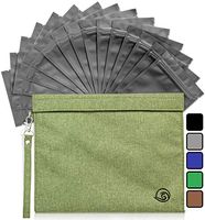 Smell Proof Stash Bag 11x9 Inches with 15 Resealable Reusable Container Bags 4x6 Inches - Heavy Duty Carbon Lined Odor Free Storage Pouch to Contain and Eliminate Scent (Green)