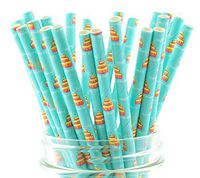 Birthday Cake Straws (25 Pack) - Birthday Party Supply, Birthday Cake Paper Straws, Kids Birthday Party, Teal Paper Straws, Straws with Cake Design, Picnic Straws