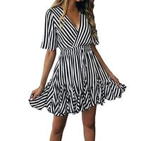 Cliramer Women's Holiday Summer Fashion Lace Loose Swing Casual V Neck Beach Party Midi Dress Black