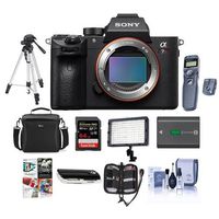 Sony a7R III Mirrorless Digital Camera Body - Bundle with Camera Bag, 64GB SDHC U3 Card, Tripod, Spare Battery, Video Light, Wireless Remote Shutter, Memory Wallet, Card Reader, Software Pack And More