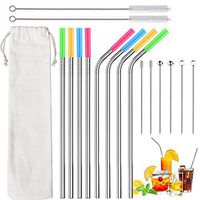Reusable Straw,8 Stainless Steel Drinking Straws,8.5" Metal Straws with 8 Soft Silicone Tips,6 Cocktail Picks,2 Cleaning Brushes(4 Straight|4 Bent)