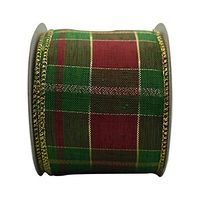 Ribbon-King Christmas Wired Edge Ribbons, Christmas Wreath, Autumn,Decorative, Gift Wrapping Ribbon, 2-1/2 Inch X 10 Yards (Burgundy and Grn Plaid with gld Stripe)