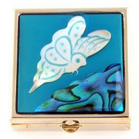 JewelryVolt Fashionable Pill Box - Gold Tone Color with Butterfly and Shell Design