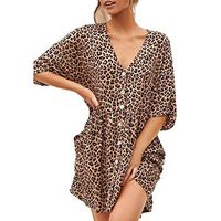 Women's V Neck Knee-Length Dresses, Clearance Sale!Ladies Summer Casual Loose Leopard Button Cocktail Dress