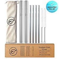 LEAFICO Reusable Stainless Steel Straws - Metal Drinking ECO Straws - Portable Steel Straws with Case & Cotton Cleaning Brushes - Smoothie Cocktail Boba Bubble Tea Coffee Straws
