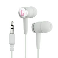 Letter L Initial Baby Girl Block Font Pink Shower Novelty in-Ear Earbud Headphones - White