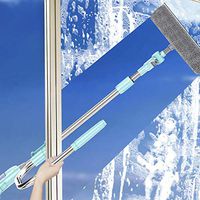 ekqw015l Long Handle Cleaning Brushes | Double Side Glass Cleaning Brush Window Cleaner | Glass Squeegee |Telescopic rod rotating head With cleaning cloth High-rise Cleaner Wiper Brush Blue