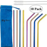 Big Role Set of 8 Metal Straws for Drinks Rainbow Stainless Steel Straws 8.5'' Reusable Drinking Straws for 20 Oz Yeti RTIC Ozark Trail Tumbler Mugs (Multicolor, 4 Straight|4 Curved|2 Brushes|1 Pouch)