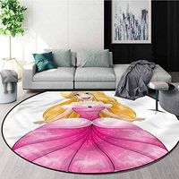 RUGSMAT Princess Small Round Rug Carpet,Blonde Princess Pink Gown Floor Mat Home Decor Diameter-39