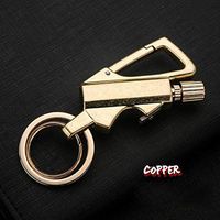 Multi Function Metal Matchstick Fire Starter Cigarette Lighter Refillable Keychain Lighter Bottle Opener Car Key Rings Kerosene Refillable Lighter (Copper)