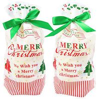 ZEALAX 15-Pack Best Wishes Christmas Candy Bags Plastic Gift Bags Package for Candy Buffet Drawstring Party Favor Goodie Treat Bags Wrapping Decorations, 6 inches x 9 inches