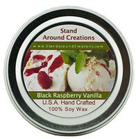 Premium 100% All Natural Soy Wax Aromatherapy Candle - 2oz Tin - Scent: Black Raspberry Vanilla: is an enticing blend of blackberries and raspberries, with middle notes of white floral greenery, and bottom notes of musk and vanilla.