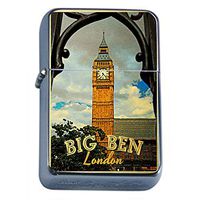 Silver Flip Top Oil Lighter Vintage Poster D-221 Big Ben London