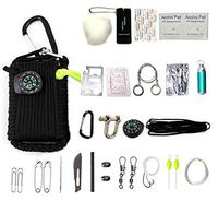 HW Survival Gear | First Aid Kit 29 in 1 Compass, Fire Starter, Knife, Whistle, Rescue Rope & Fishing Tools - Outdoor Hiking Camping Hunting,Black