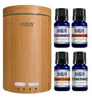 Best Essential Oil Diffuser wtih 4 FREE Essential Oils (Cinnamon,Lavender,Orange & Tea Tree) - Ultrasonic Aromatherapy Real Bamboo Diffuser-7 LED Lights - Waterless Auto-shutoff and Timer - by Harlyn